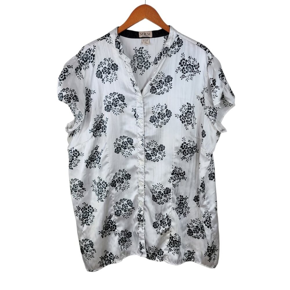Vintage Y2K Satin Top Plus size 2X button up Floral Crinkle Satin Asian Alt